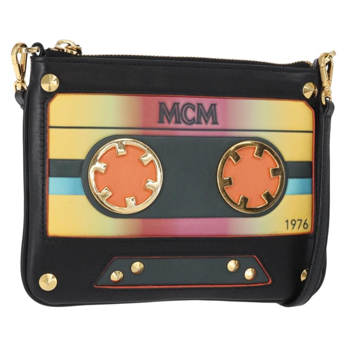 MCM Shoulder Bag Leather Black Gold Auth 157161V