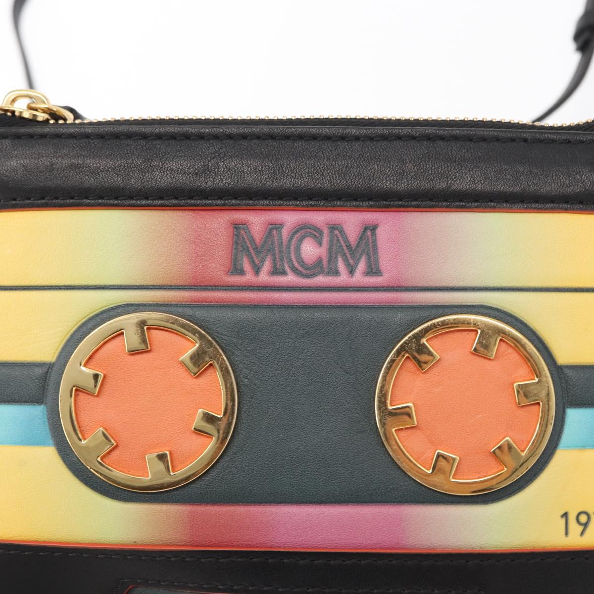 MCM Shoulder Bag Leather Black Gold Auth 157161V