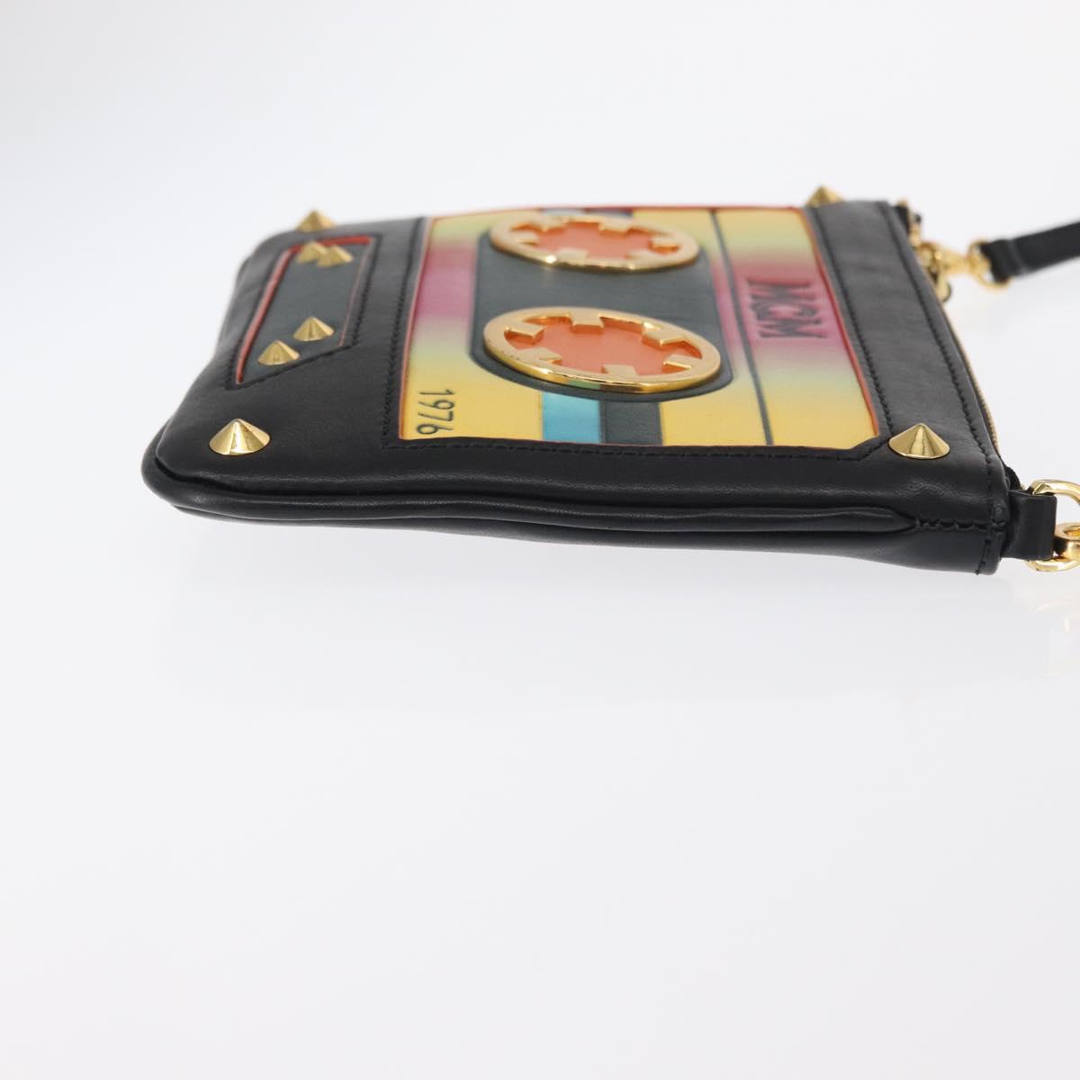 MCM Shoulder Bag Leather Black Gold Auth 157161V