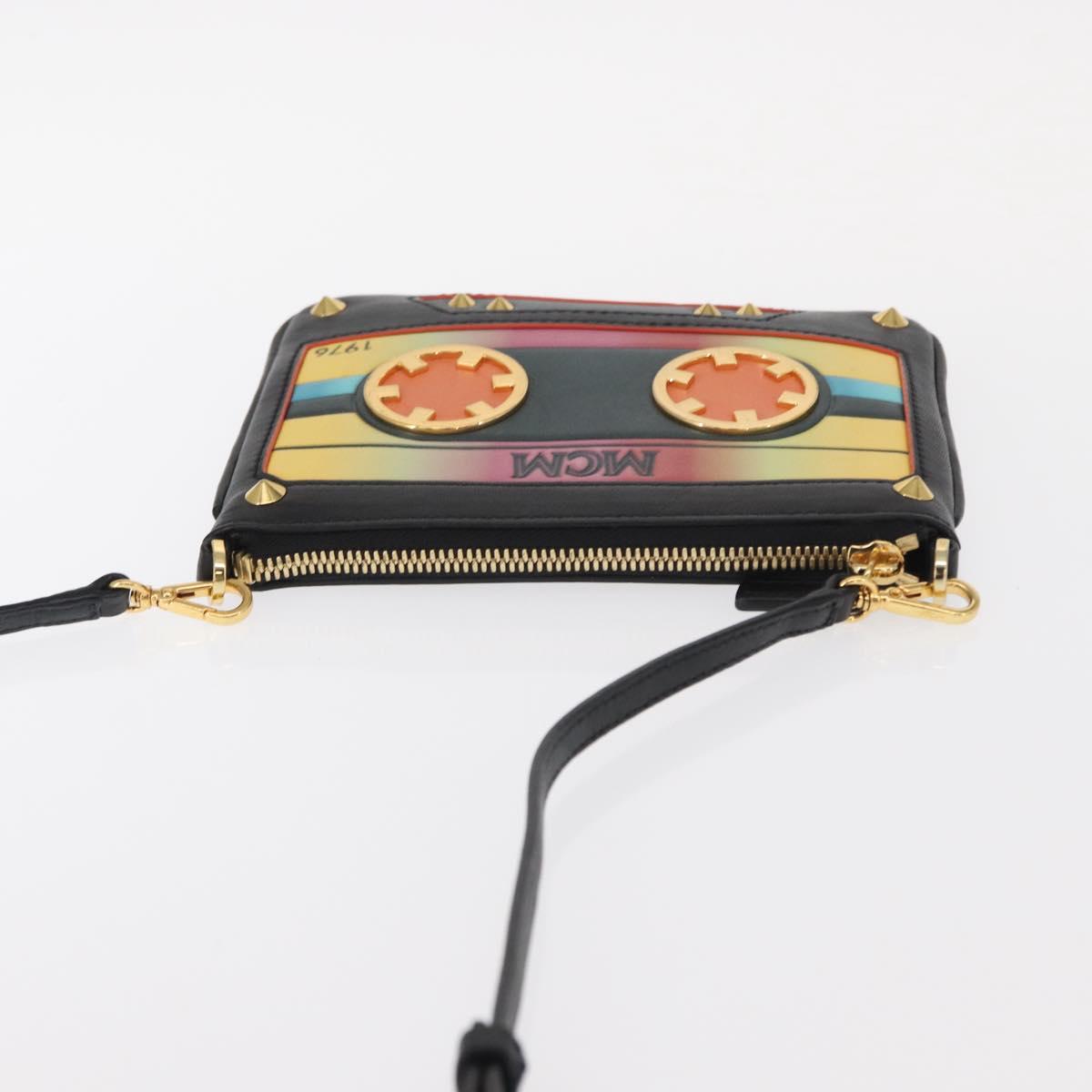 MCM Shoulder Bag Leather Black Gold Auth 157161V