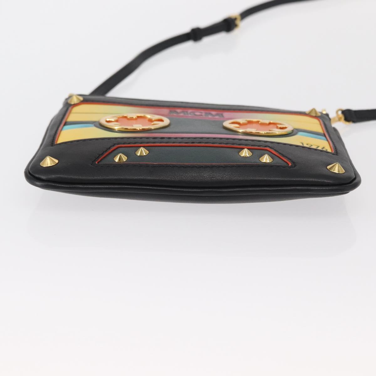 MCM Shoulder Bag Leather Black Gold Auth 157161V