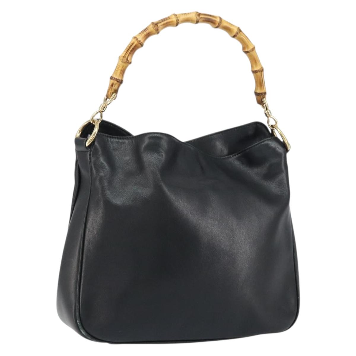 GUCCI Bamboo Shoulder Bag Leather Black Gold 001 1638 2058 Auth 157162
