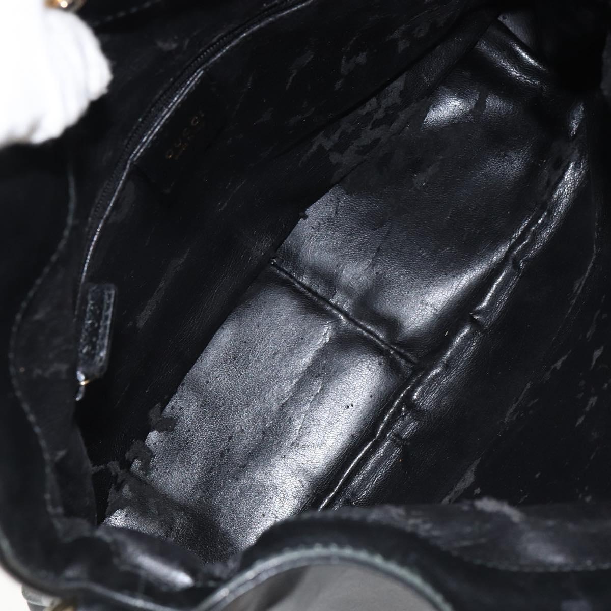 GUCCI Bamboo Shoulder Bag Leather Black Gold 001 1638 2058 Auth 157162