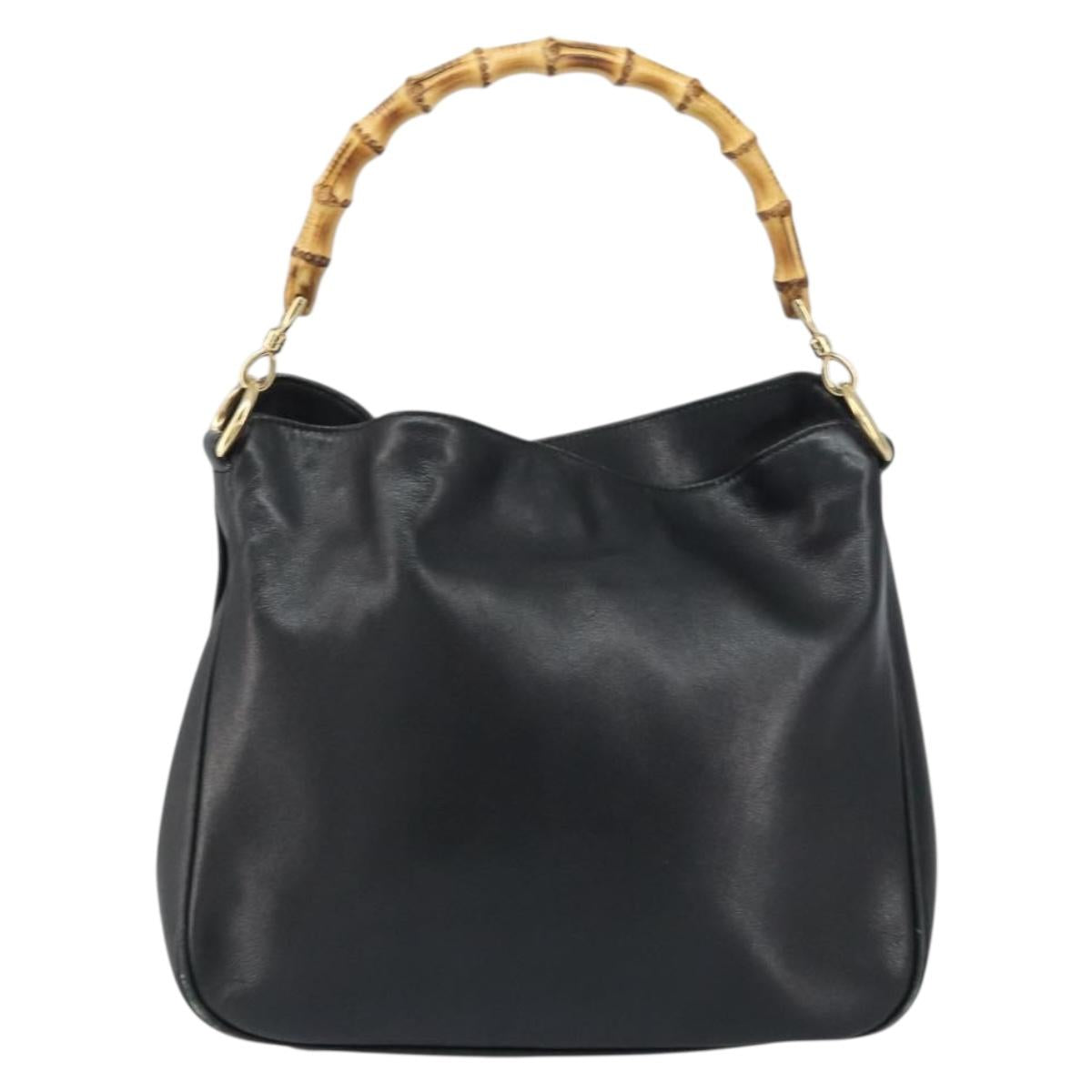 GUCCI Bamboo Shoulder Bag Leather Black Gold 001 1638 2058 Auth 157162