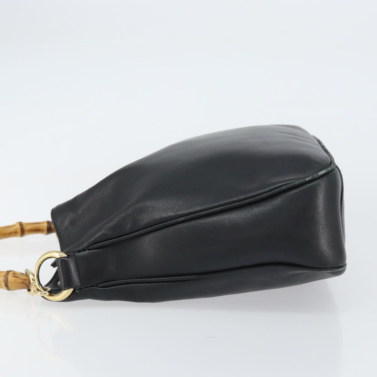 GUCCI Bamboo Shoulder Bag Leather Black Gold 001 1638 2058 Auth 157162