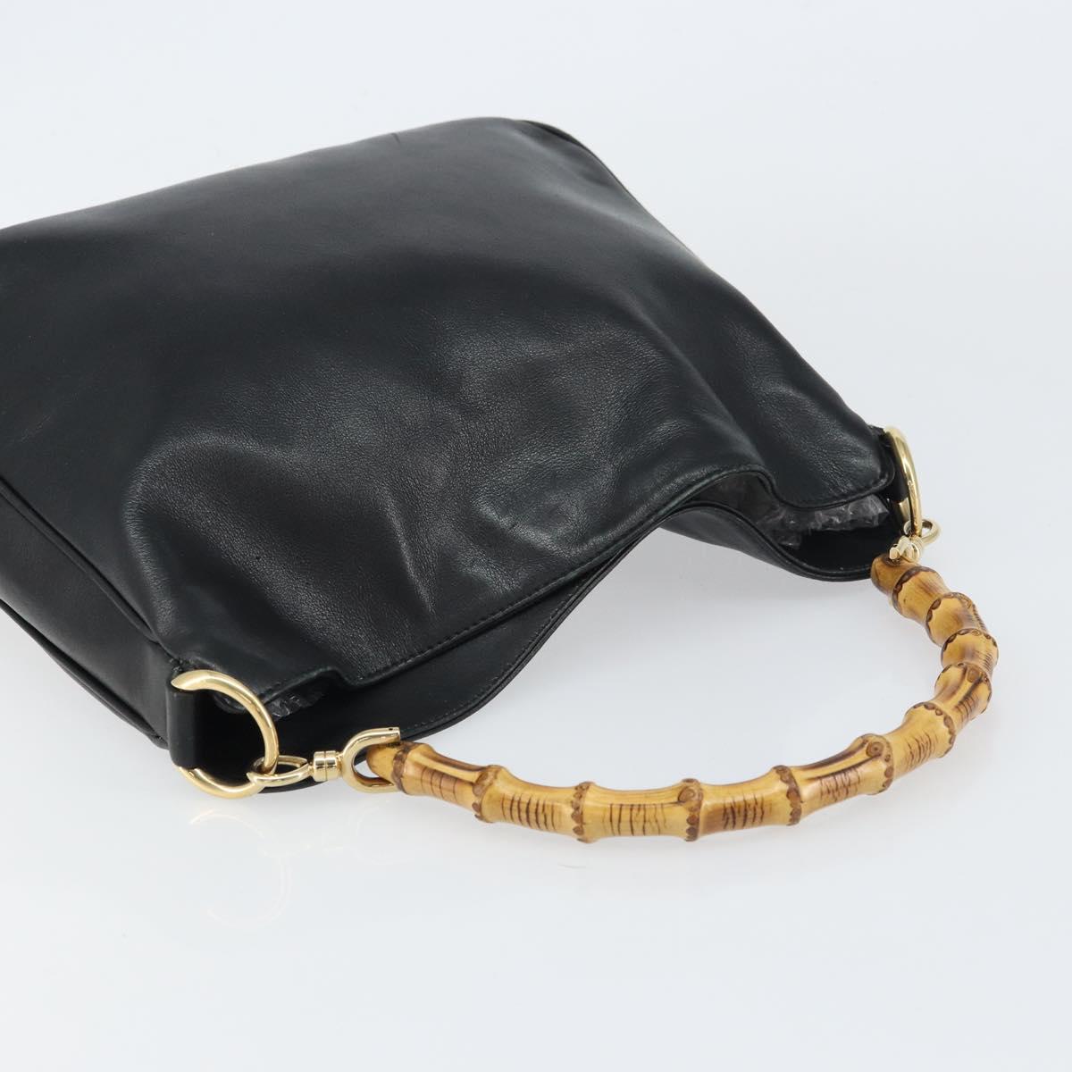 GUCCI Bamboo Shoulder Bag Leather Black Gold 001 1638 2058 Auth 157162