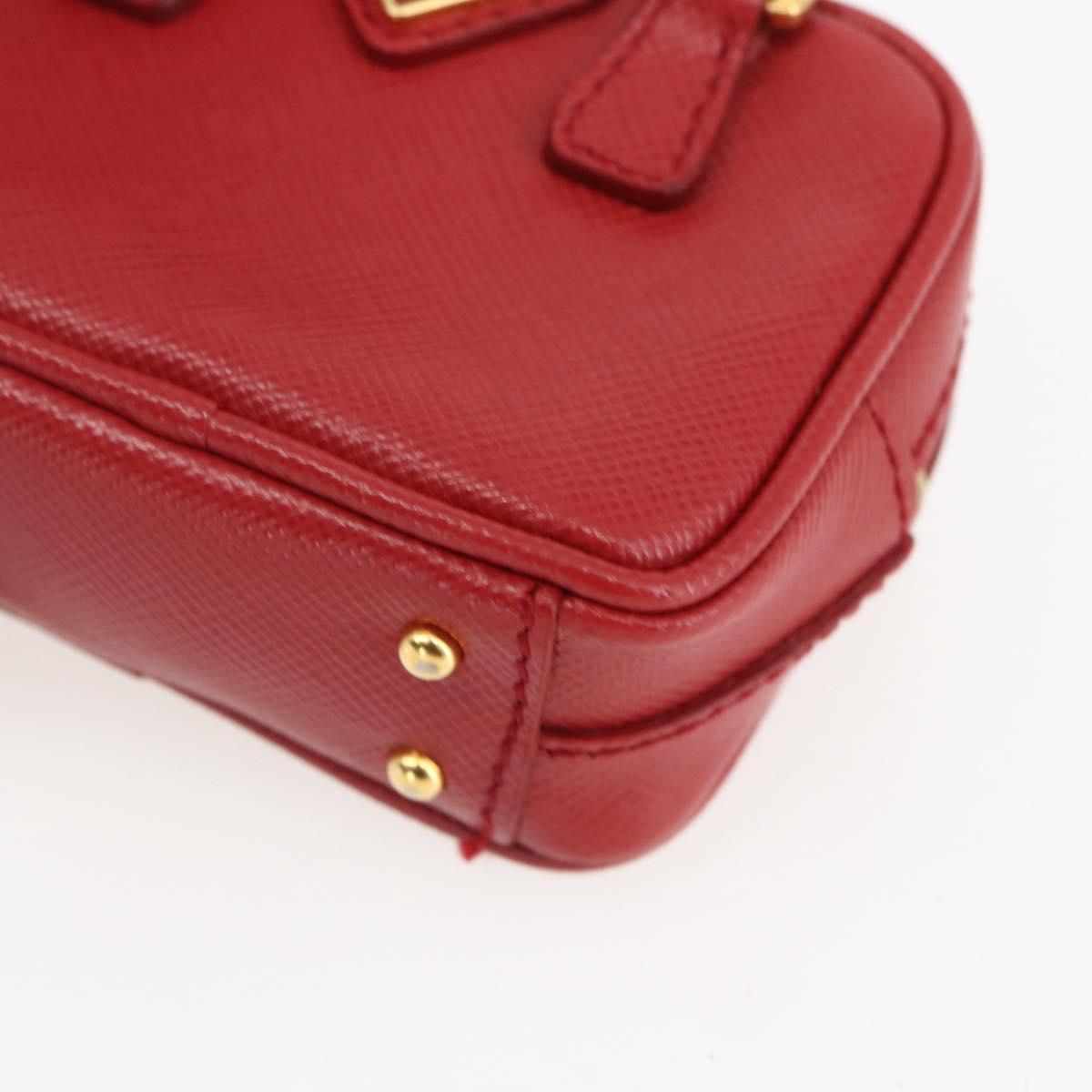 PRADA Bag Charm Safiano leather Red Gold Auth 157168