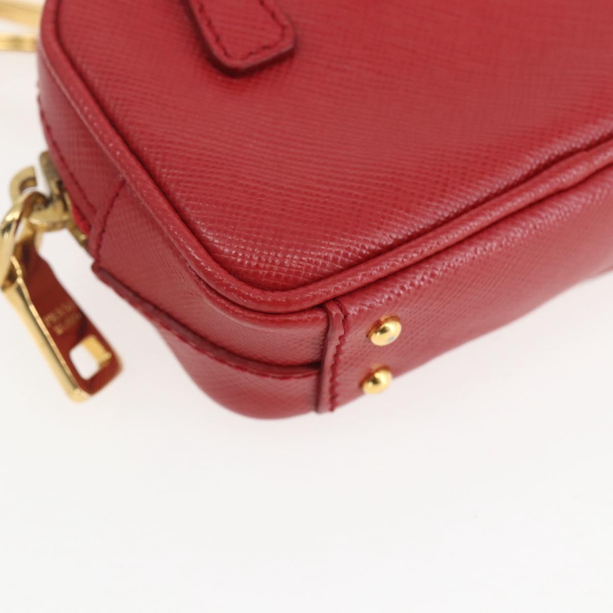 PRADA Bag Charm Safiano leather Red Gold Auth 157168