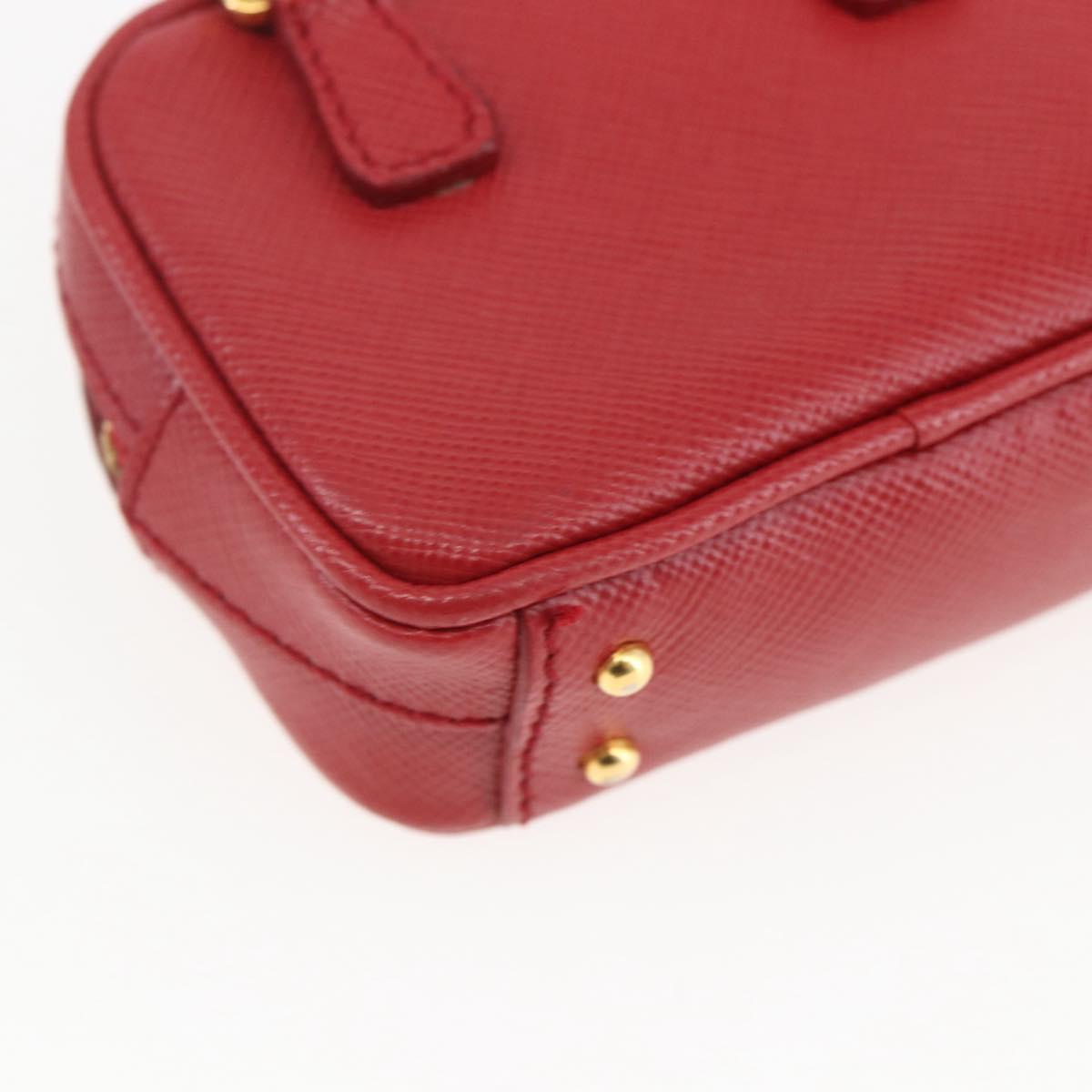 PRADA Bag Charm Safiano leather Red Gold Auth 157168