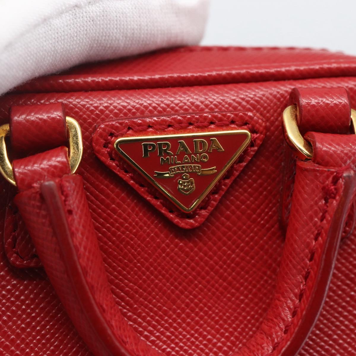 PRADA Bag Charm Safiano leather Red Gold Auth 157168