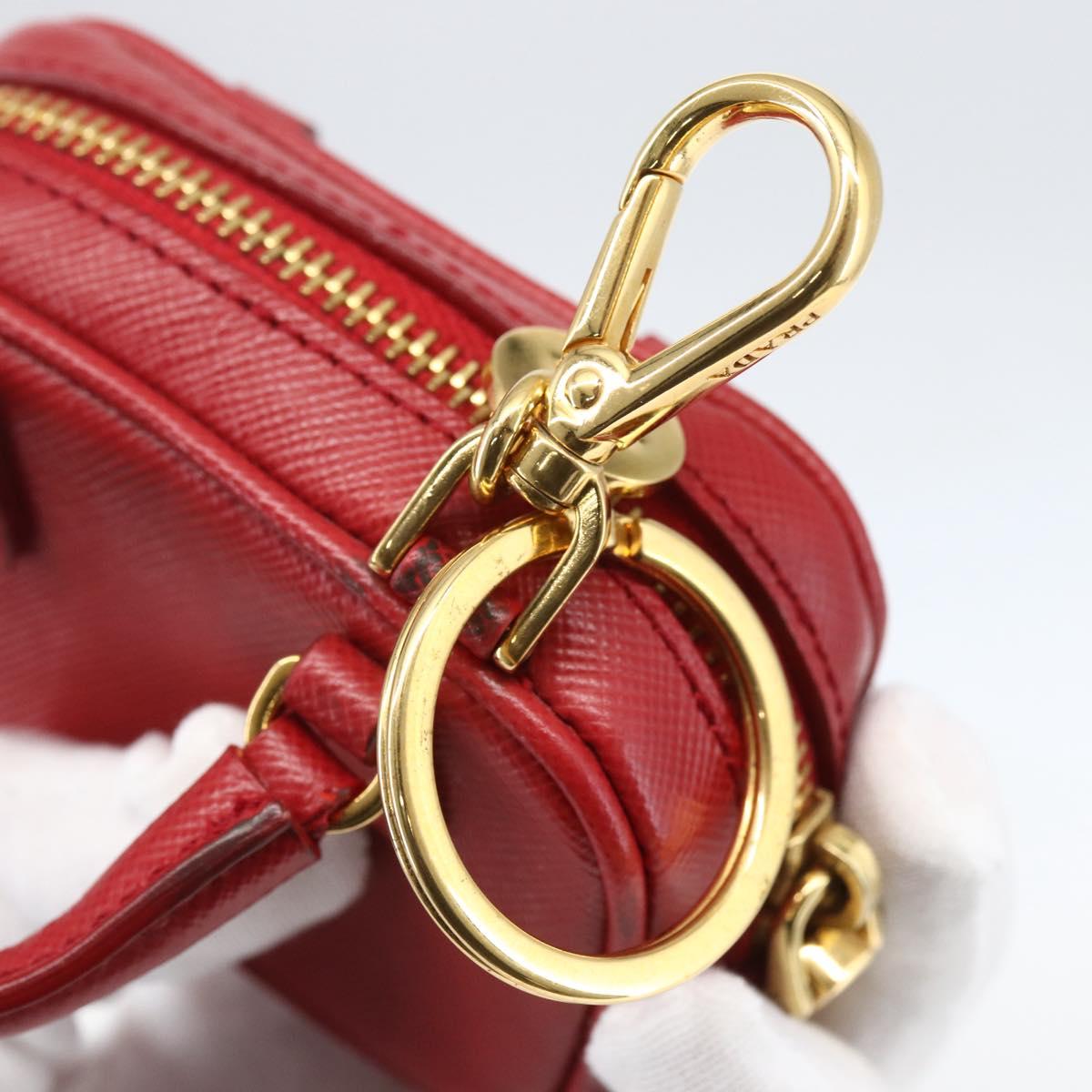 PRADA Bag Charm Safiano leather Red Gold Auth 157168