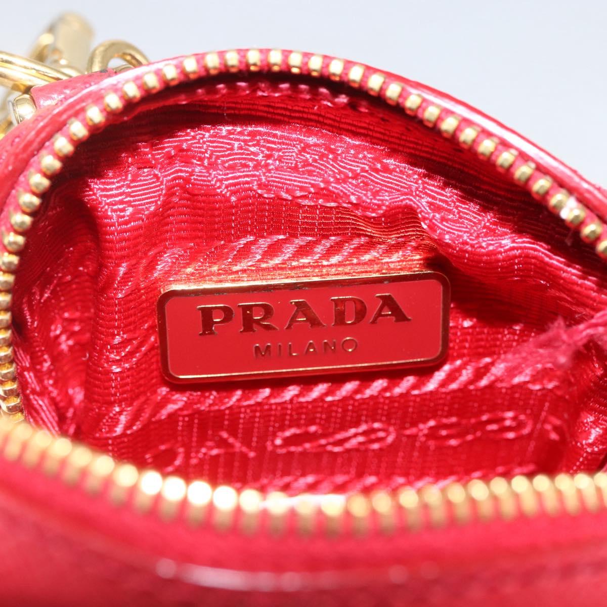 PRADA Bag Charm Safiano leather Red Gold Auth 157168
