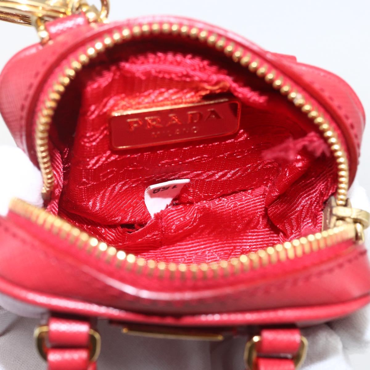 PRADA Bag Charm Safiano leather Red Gold Auth 157168