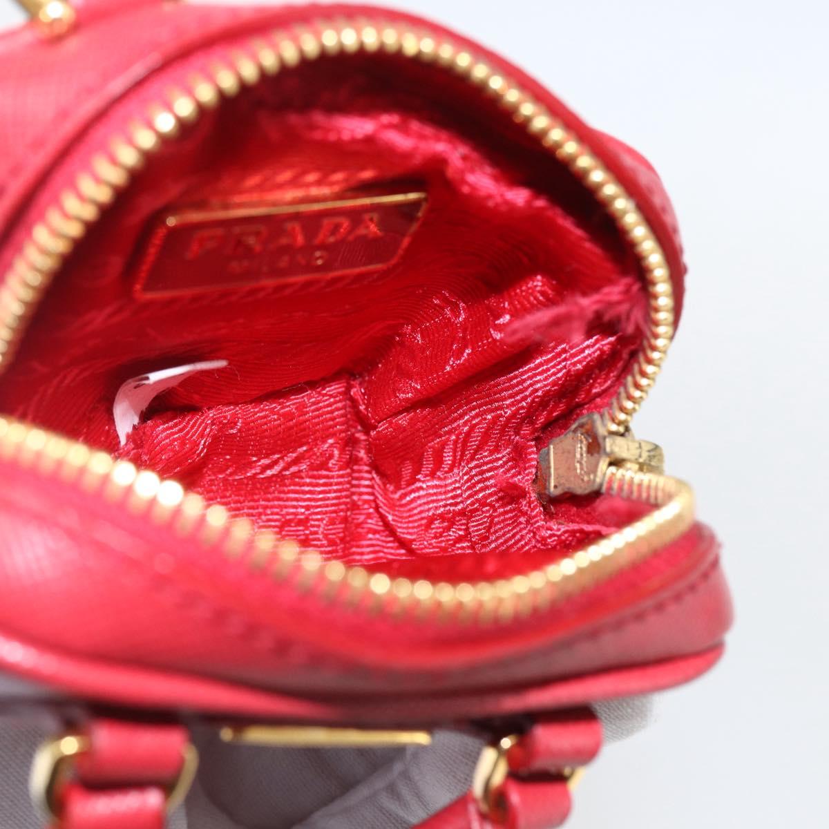 PRADA Bag Charm Safiano leather Red Gold Auth 157168