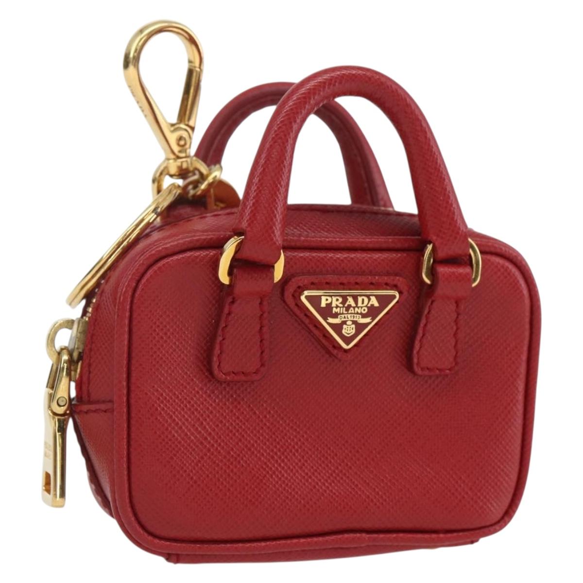 PRADA Bag Charm Safiano leather Red Gold Auth 157168