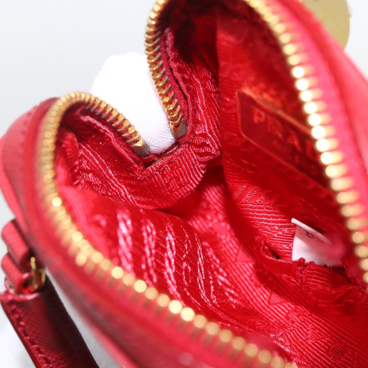 PRADA Bag Charm Safiano leather Red Gold Auth 157168