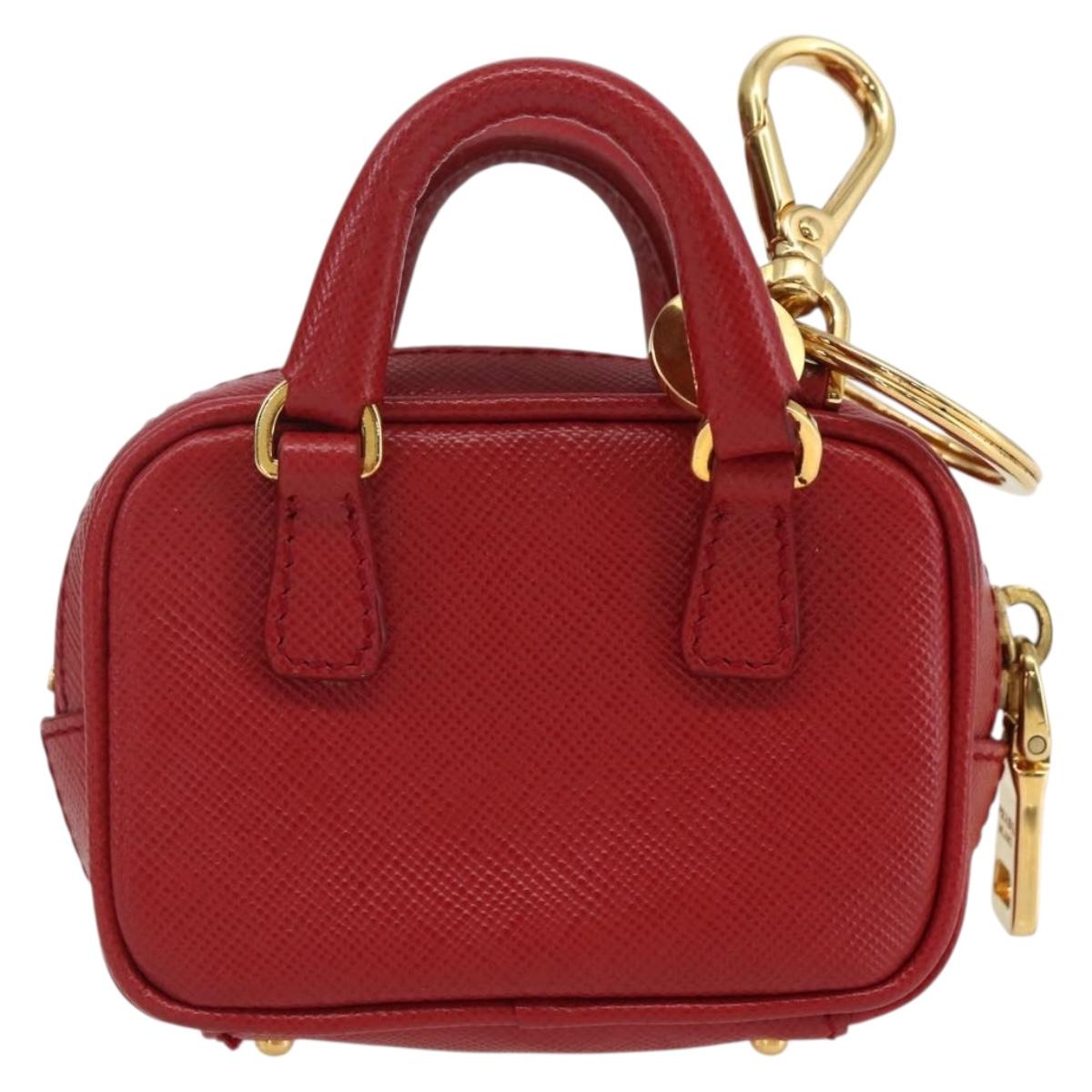 PRADA Bag Charm Safiano leather Red Gold Auth 157168