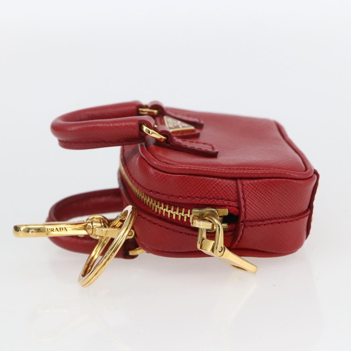 PRADA Bag Charm Safiano leather Red Gold Auth 157168