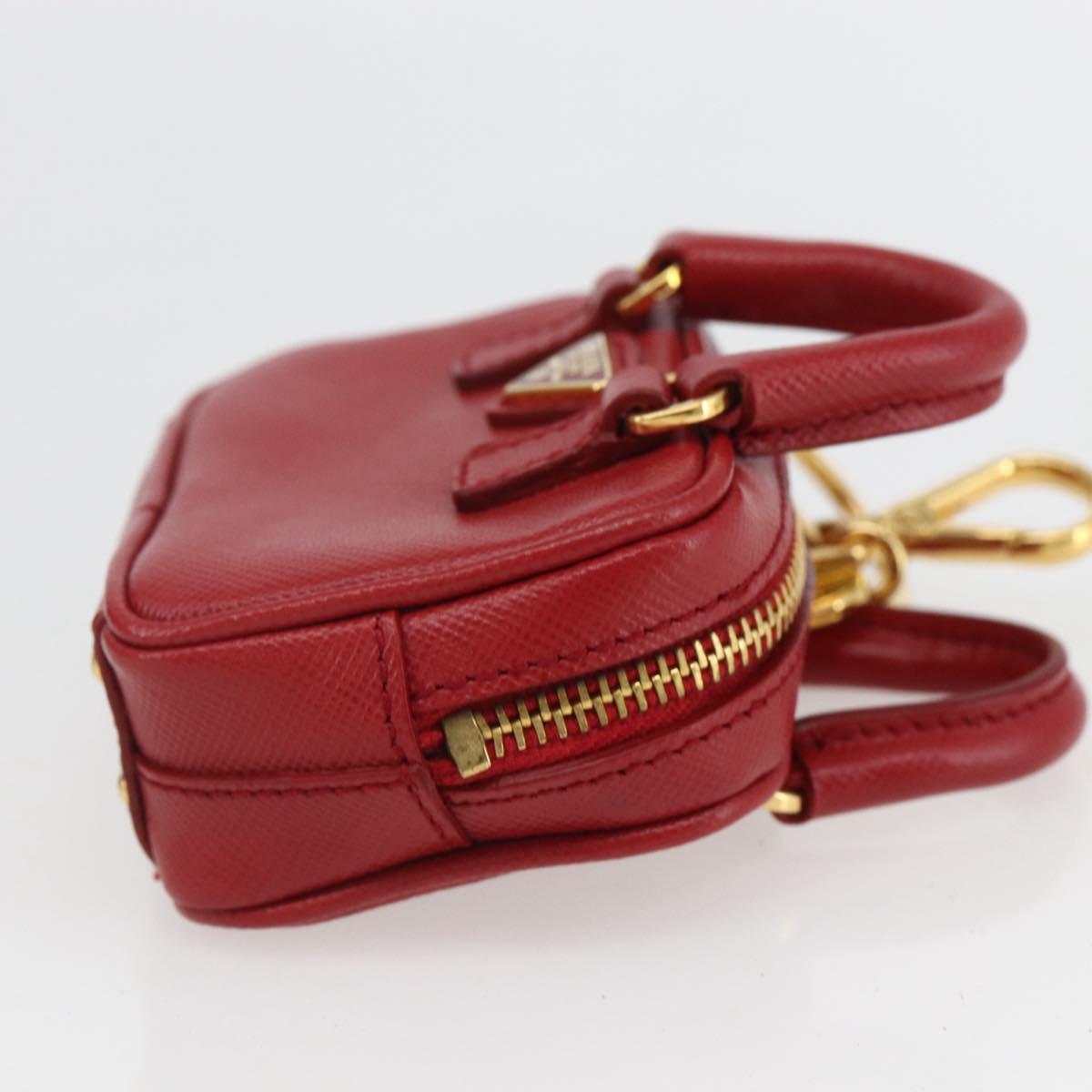 PRADA Bag Charm Safiano leather Red Gold Auth 157168
