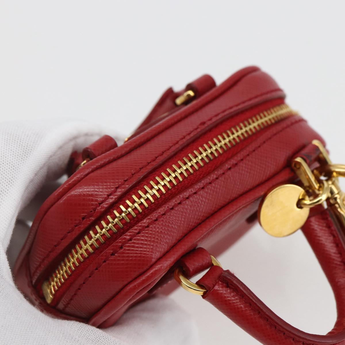PRADA Bag Charm Safiano leather Red Gold Auth 157168