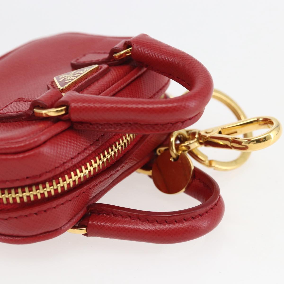 PRADA Bag Charm Safiano leather Red Gold Auth 157168