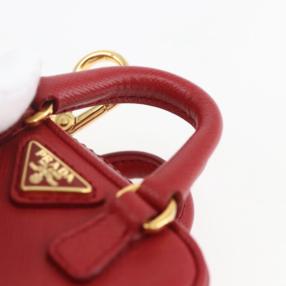 PRADA Bag Charm Safiano leather Red Gold Auth 157168