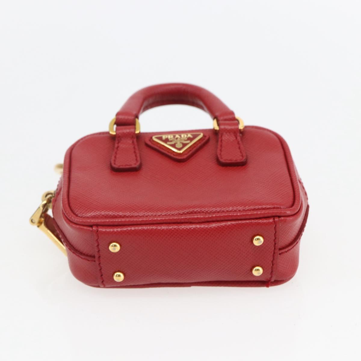 PRADA Bag Charm Safiano leather Red Gold Auth 157168