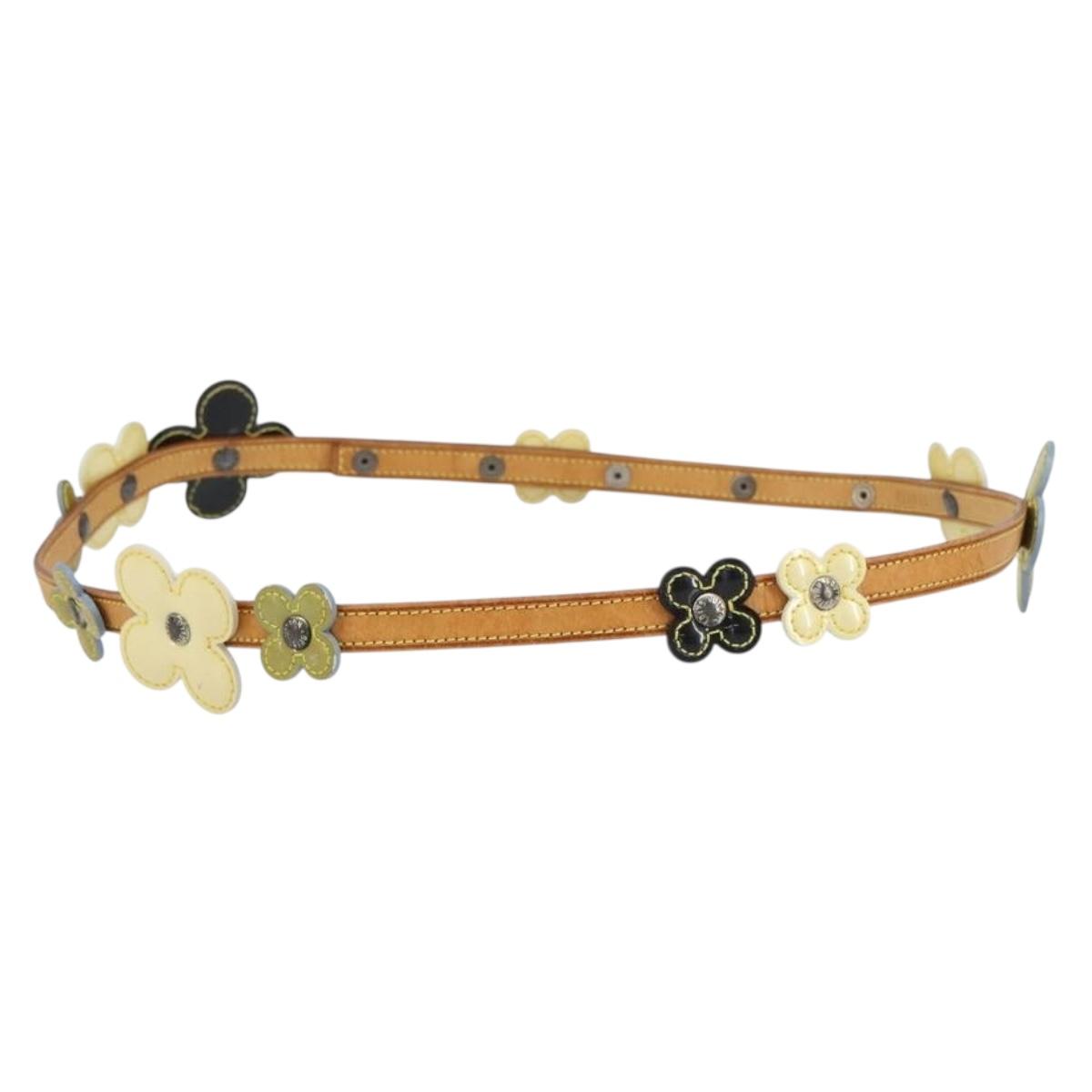 LOUIS VUITTON Flower Vernis Ceinture Fleur Belt 35.4"" Beige M92256 Auth 157190