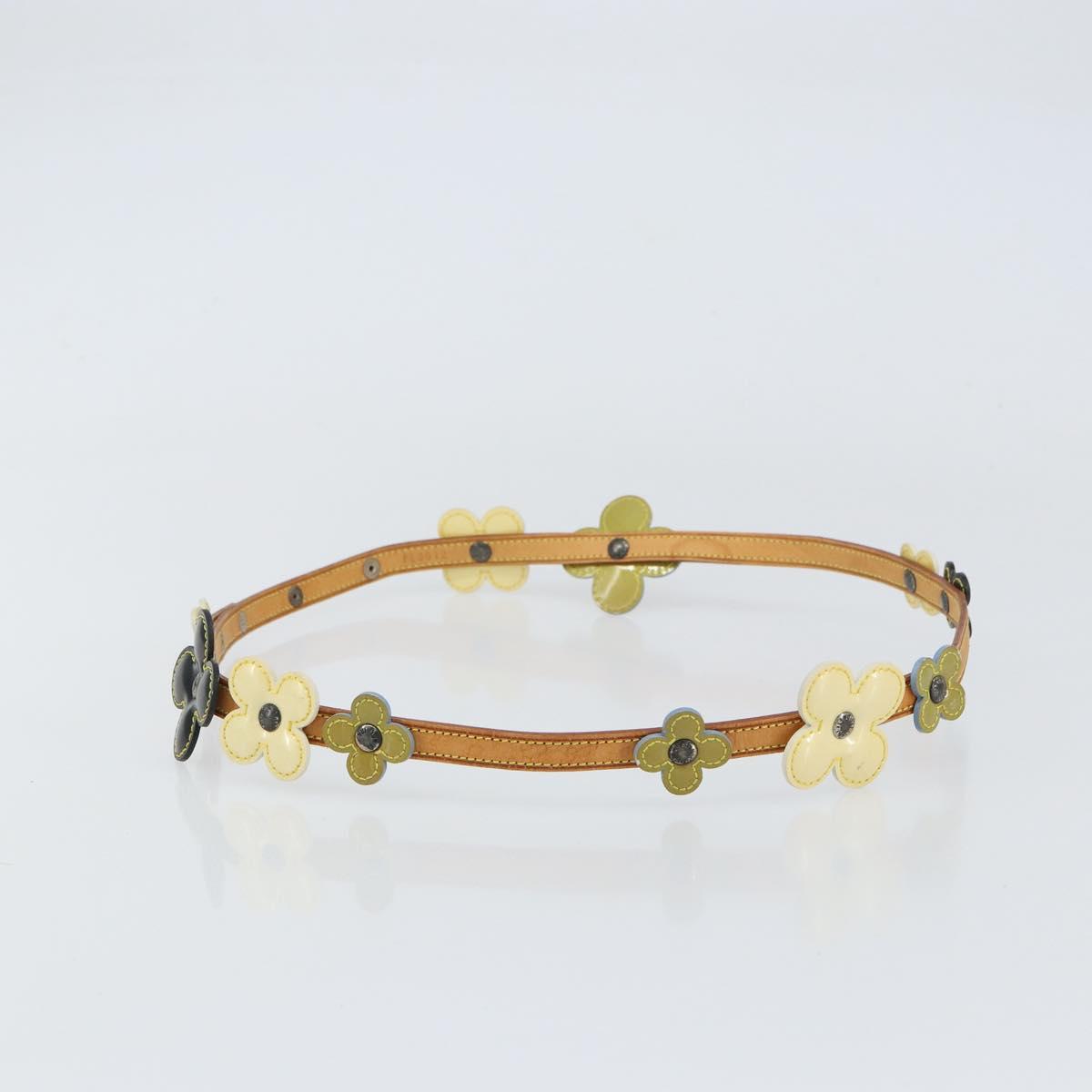 LOUIS VUITTON Flower Vernis Ceinture Fleur Belt 35.4"" Beige M92256 Auth 157190