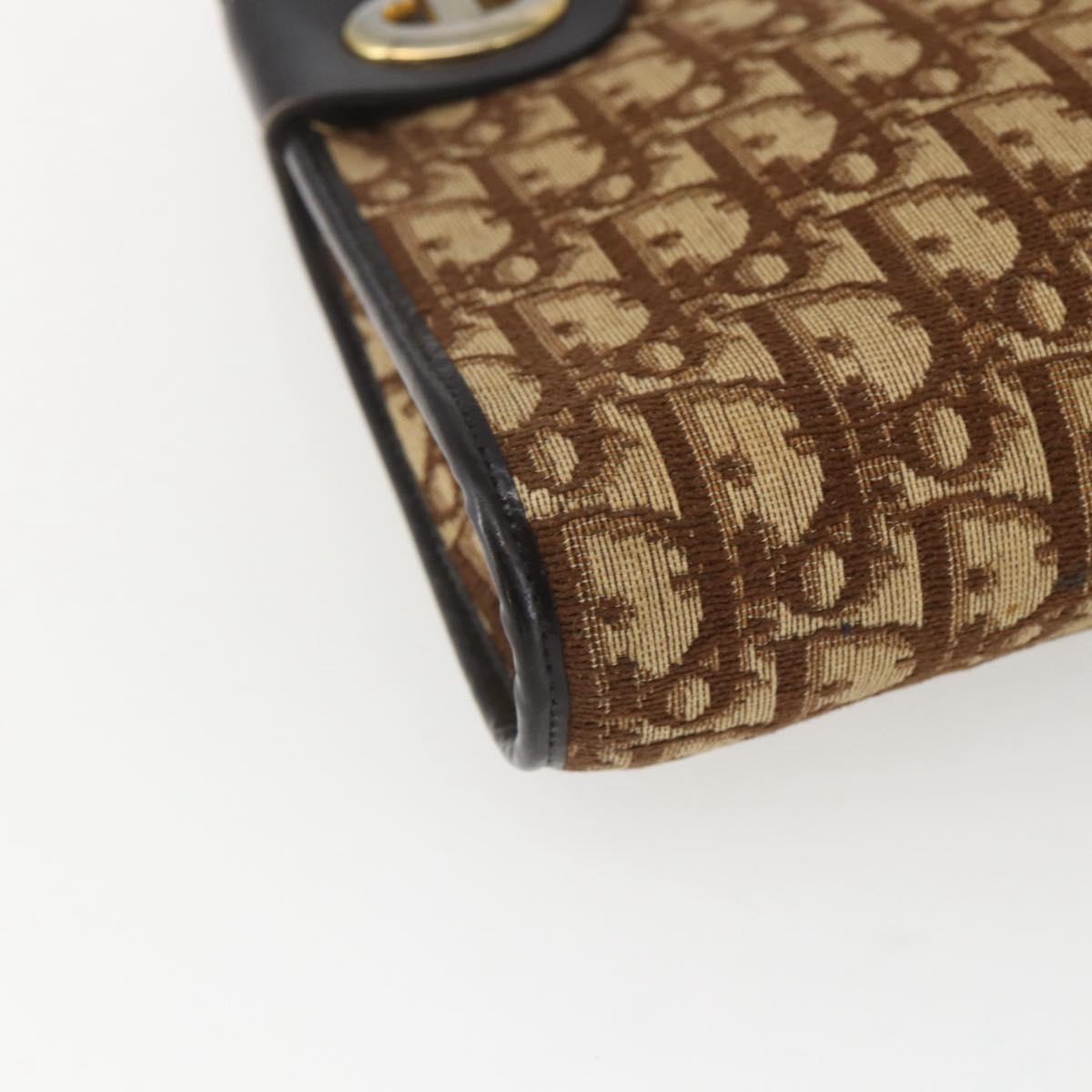 Christian Dior Trotter Canvas Shoulder Bag Beige Gold Auth 157215