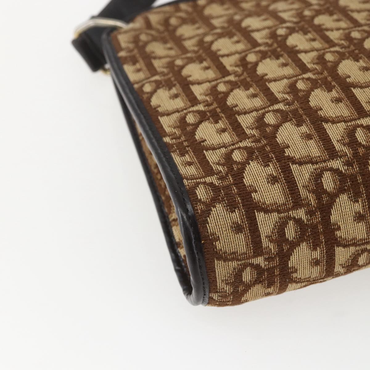 Christian Dior Trotter Canvas Shoulder Bag Beige Gold Auth 157215