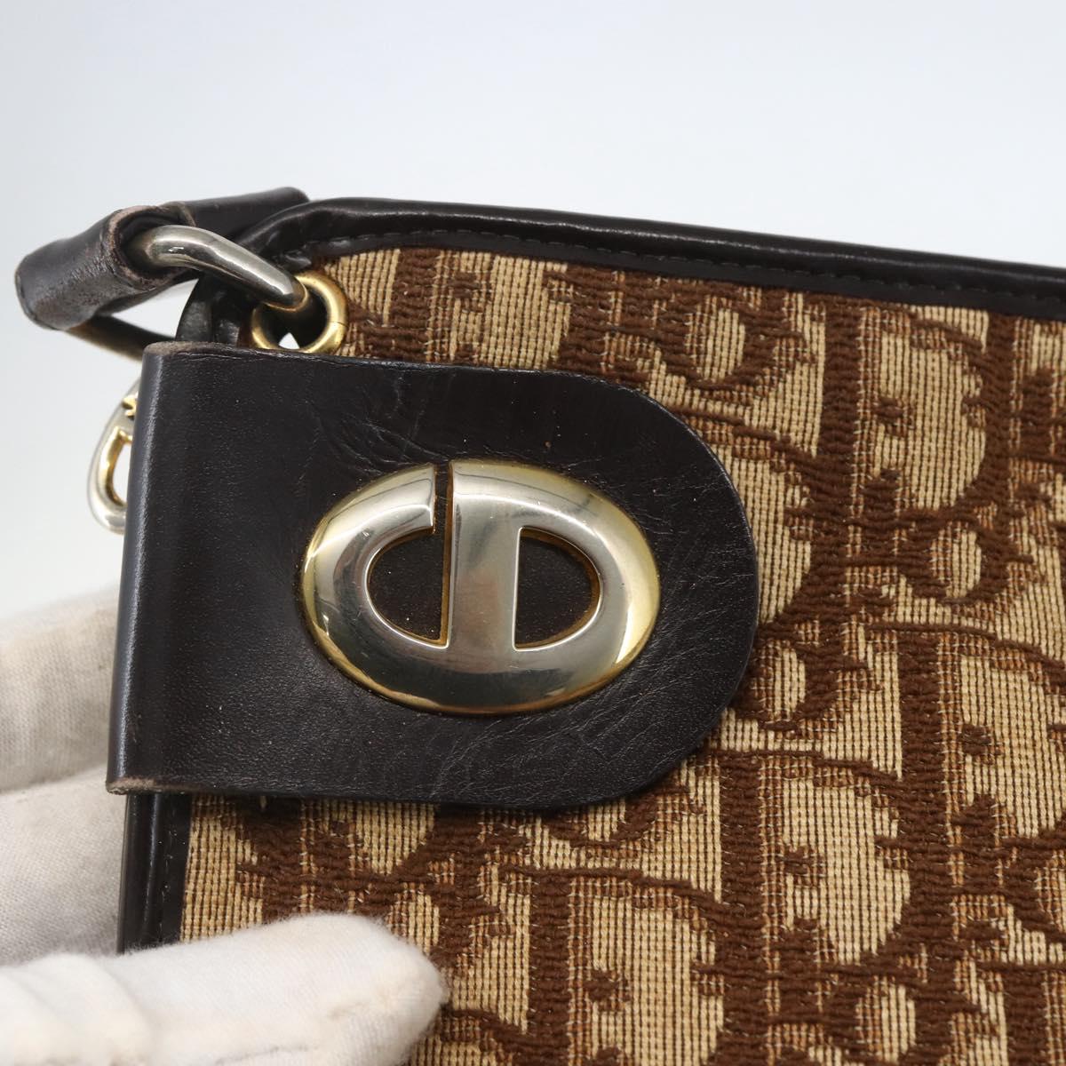 Christian Dior Trotter Canvas Shoulder Bag Beige Gold Auth 157215