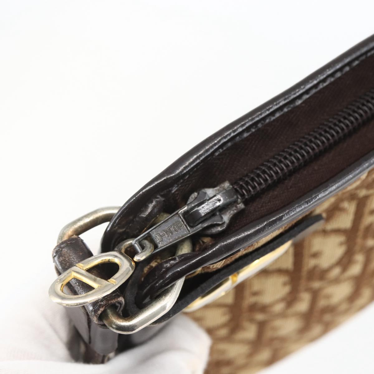 Christian Dior Trotter Canvas Shoulder Bag Beige Gold Auth 157215