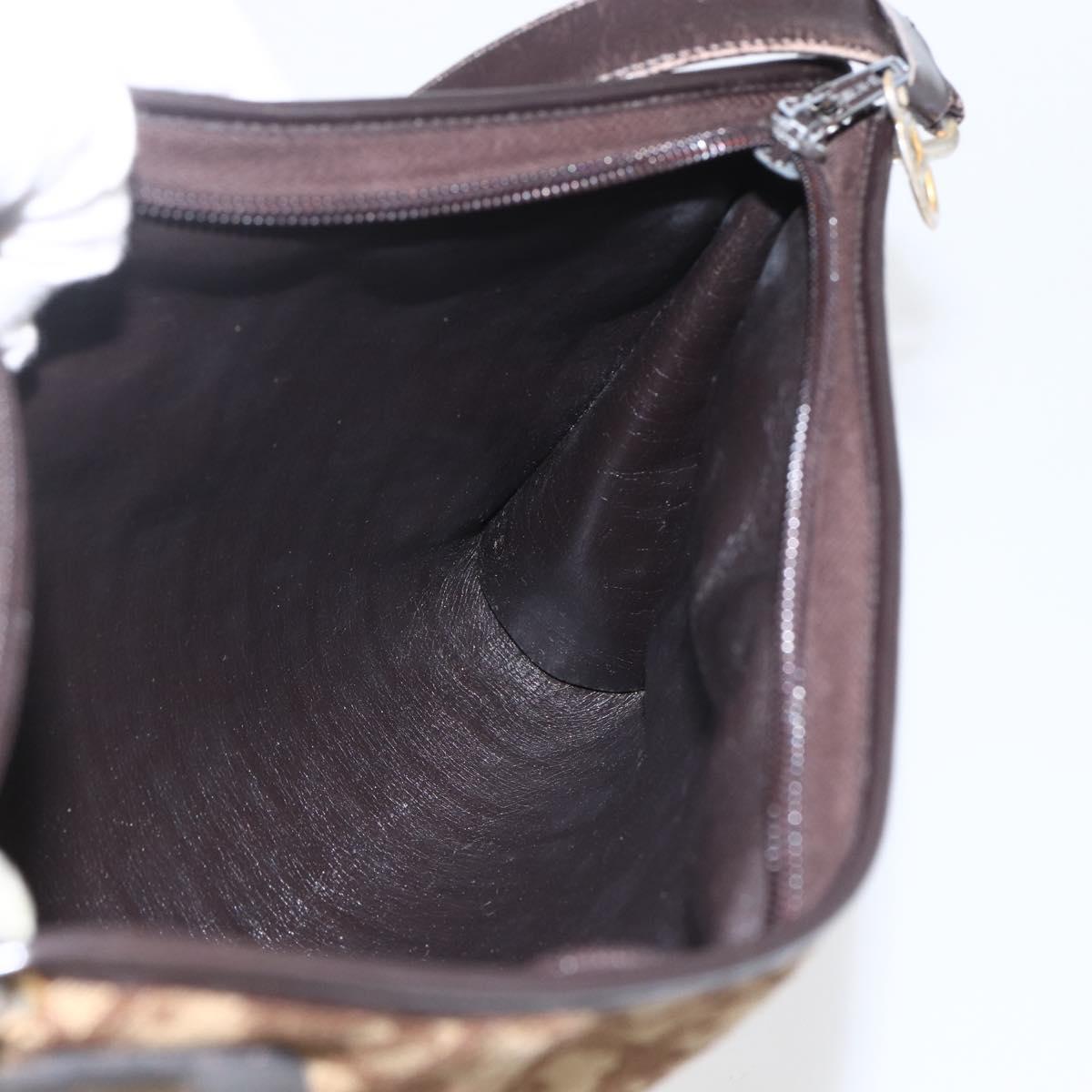 Christian Dior Trotter Canvas Shoulder Bag Beige Gold Auth 157215