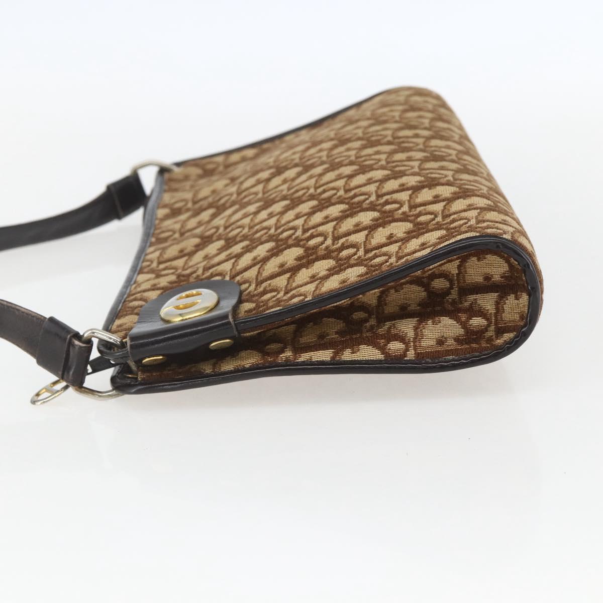 Christian Dior Trotter Canvas Shoulder Bag Beige Gold Auth 157215