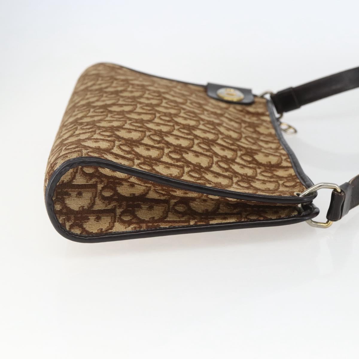 Christian Dior Trotter Canvas Shoulder Bag Beige Gold Auth 157215