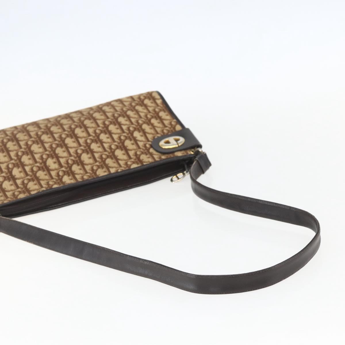 Christian Dior Trotter Canvas Shoulder Bag Beige Gold Auth 157215