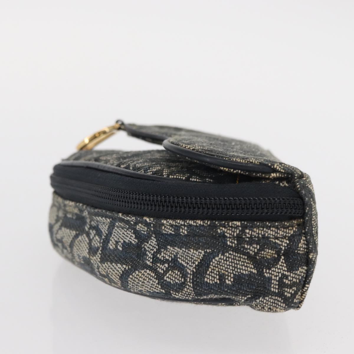 Christian Dior Trotter Canvas Saddle Pouch Navy Gold Auth 157216