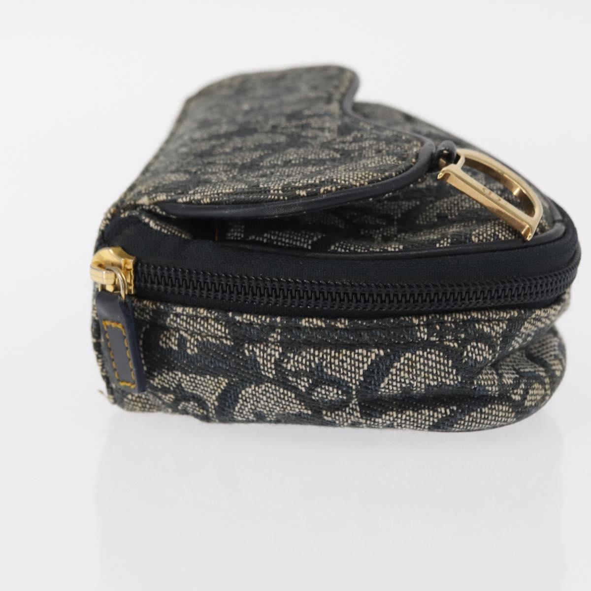 Christian Dior Trotter Canvas Saddle Pouch Navy Gold Auth 157216