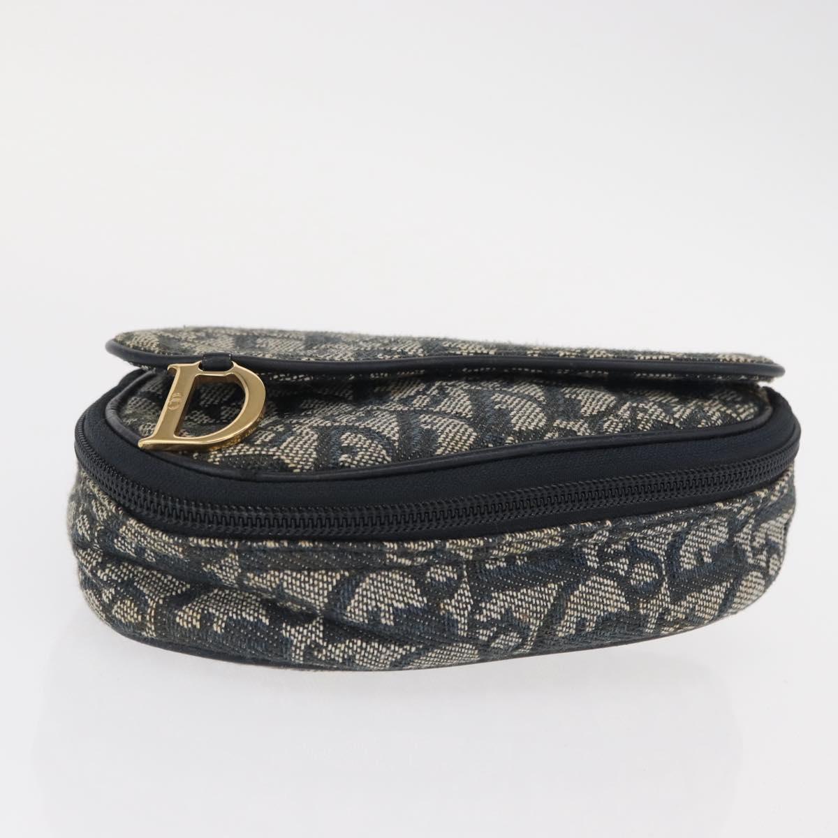 Christian Dior Trotter Canvas Saddle Pouch Navy Gold Auth 157216
