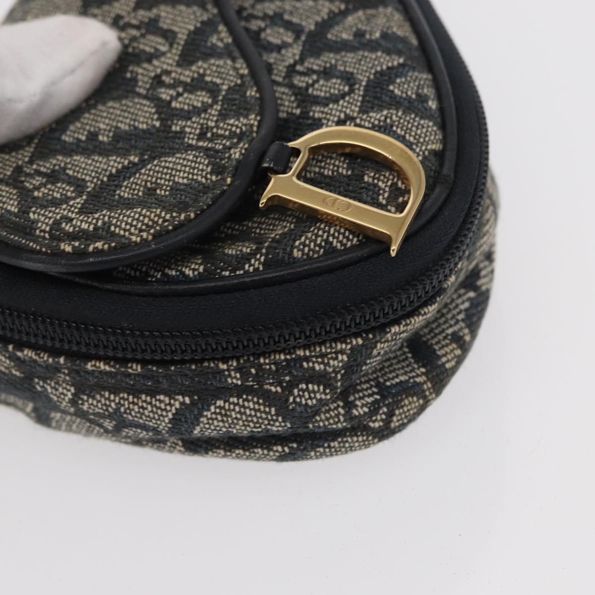 Christian Dior Trotter Canvas Saddle Pouch Navy Gold Auth 157216