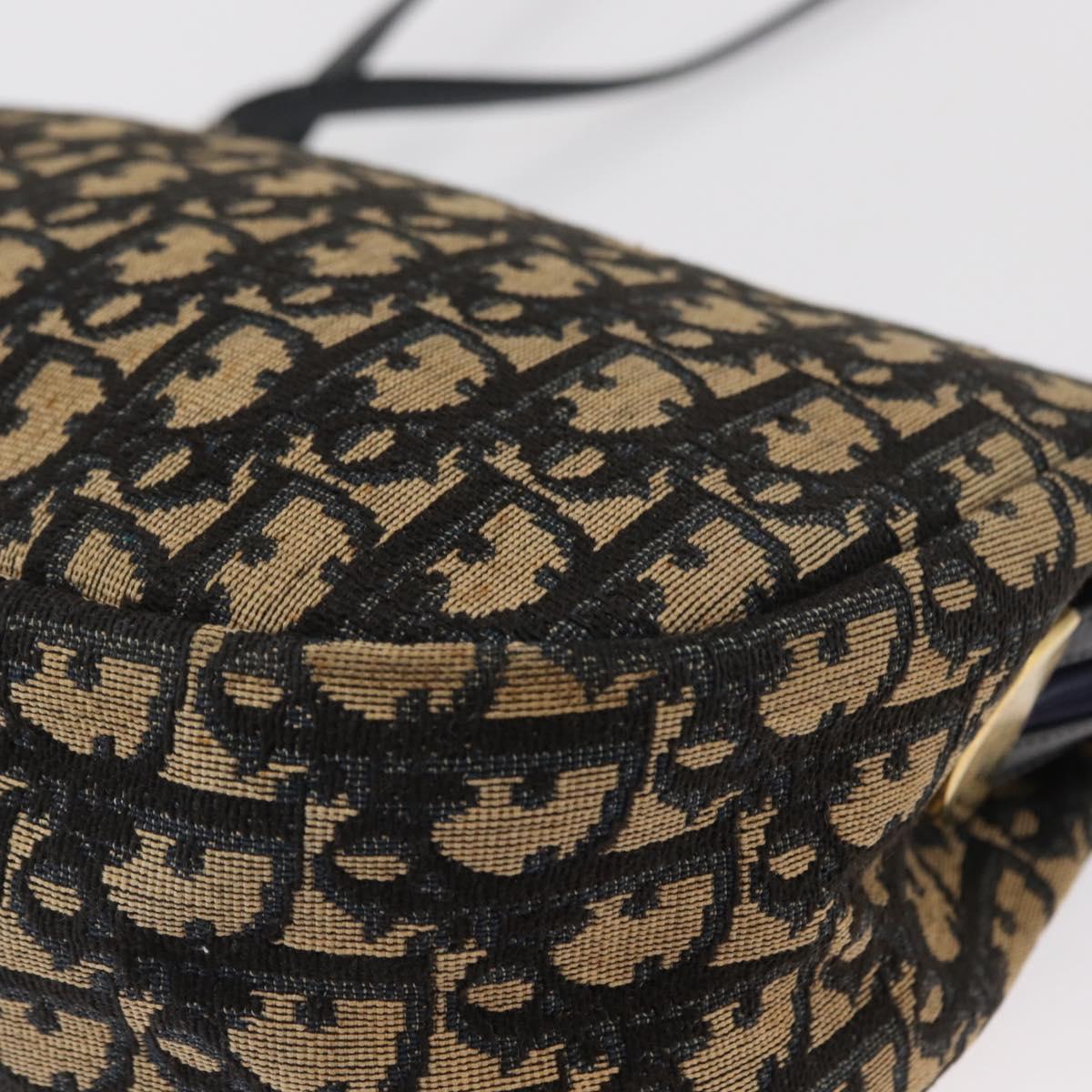 Christian Dior Trotter Canvas Shoulder Bag Navy Gold Auth 157217