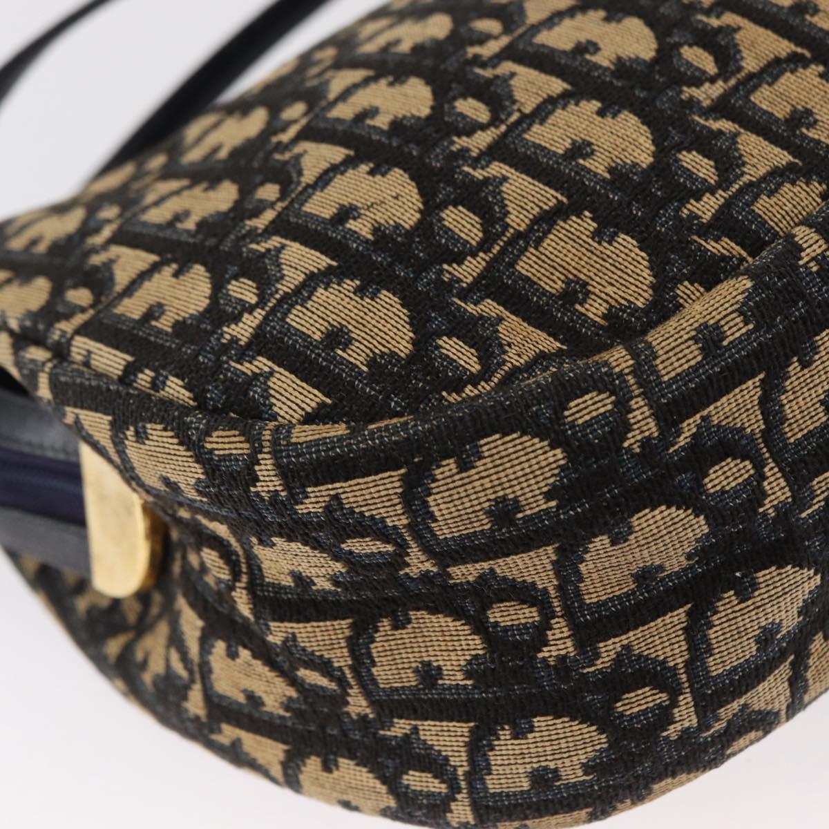 Christian Dior Trotter Canvas Shoulder Bag Navy Gold Auth 157217