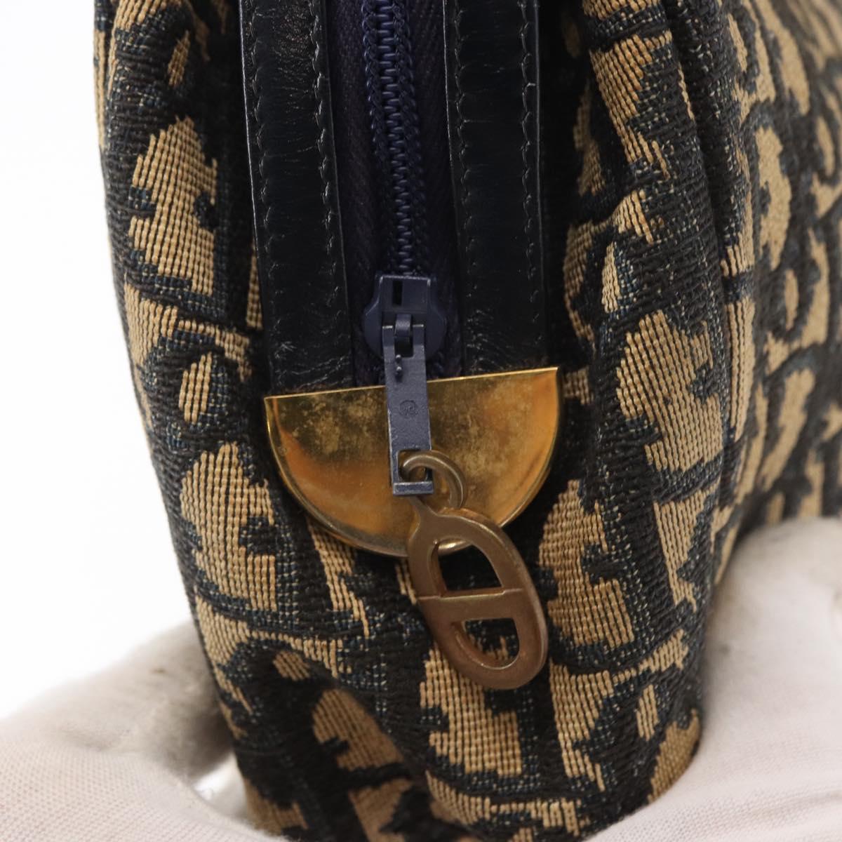 Christian Dior Trotter Canvas Shoulder Bag Navy Gold Auth 157217