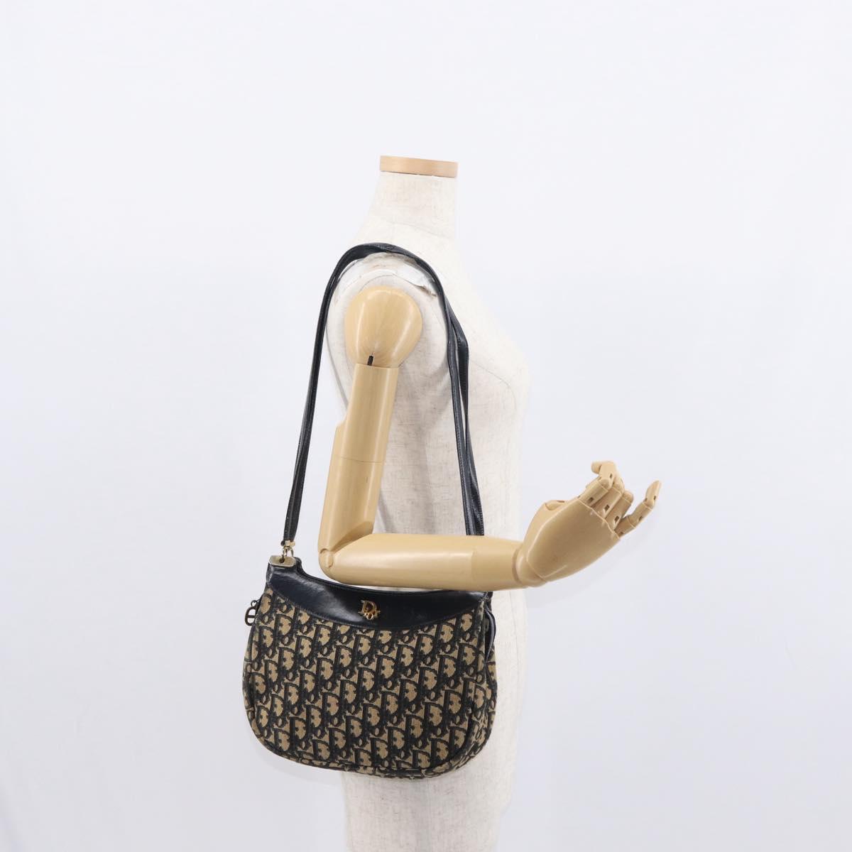 Christian Dior Trotter Canvas Shoulder Bag Navy Gold Auth 157217