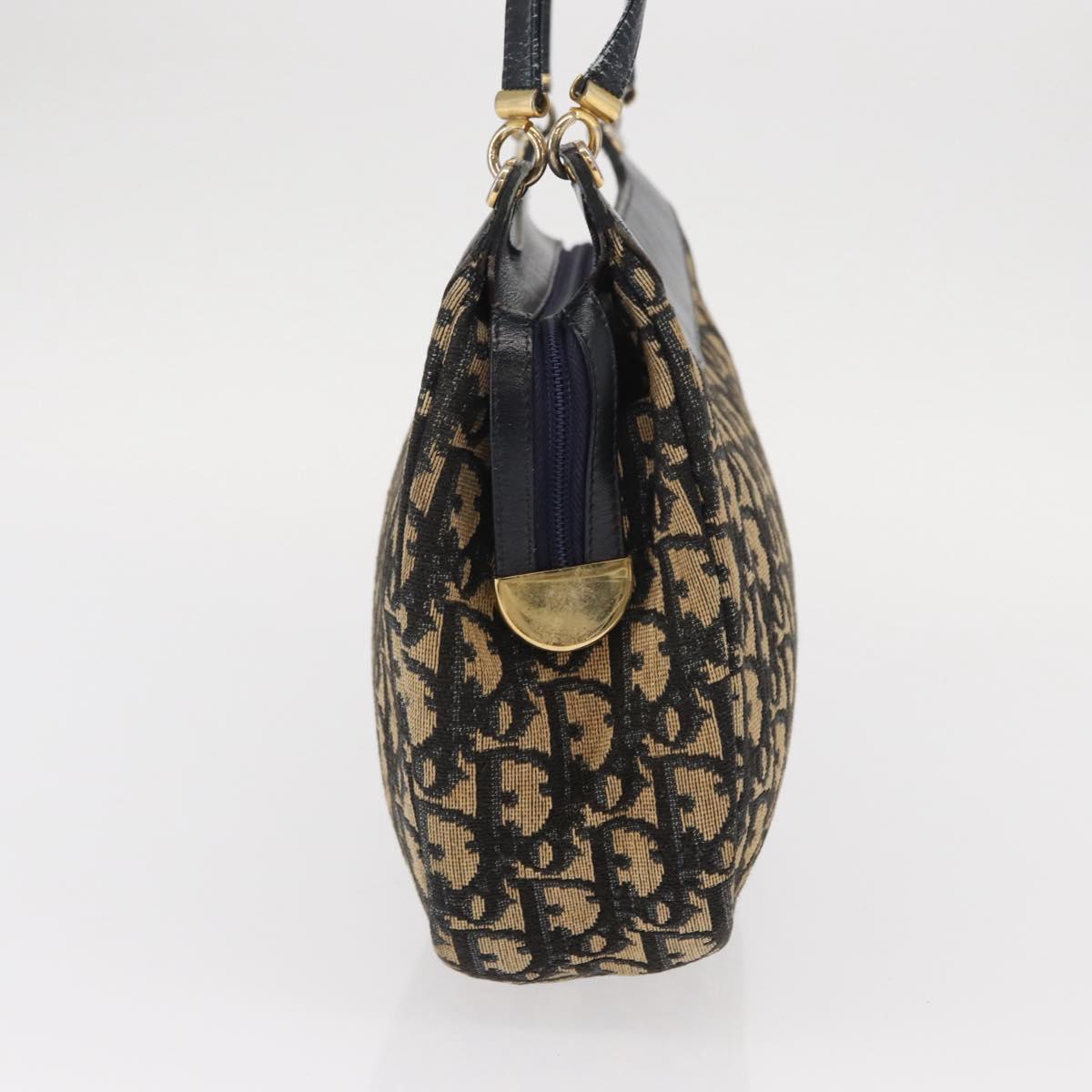 Christian Dior Trotter Canvas Shoulder Bag Navy Gold Auth 157217