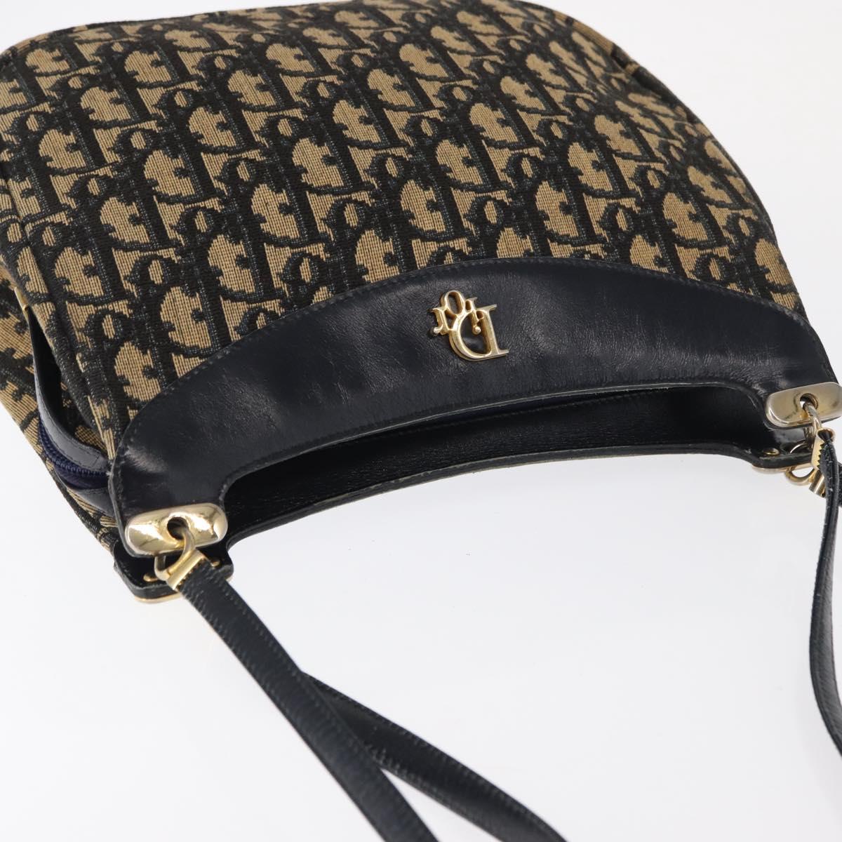 Christian Dior Trotter Canvas Shoulder Bag Navy Gold Auth 157217