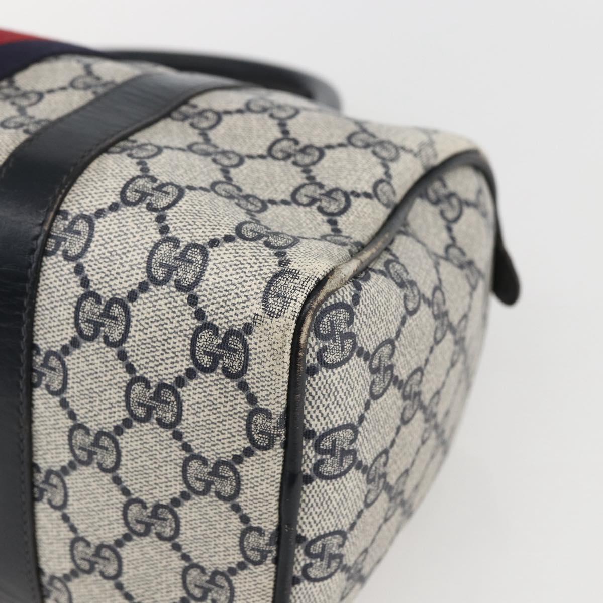 GUCCI GG Canvas Sherry Line Boston Bag Navy Gold Red 012 3841 58 Auth 157218