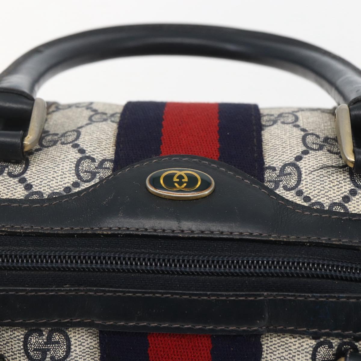 GUCCI GG Canvas Sherry Line Boston Bag Navy Gold Red 012 3841 58 Auth 157218