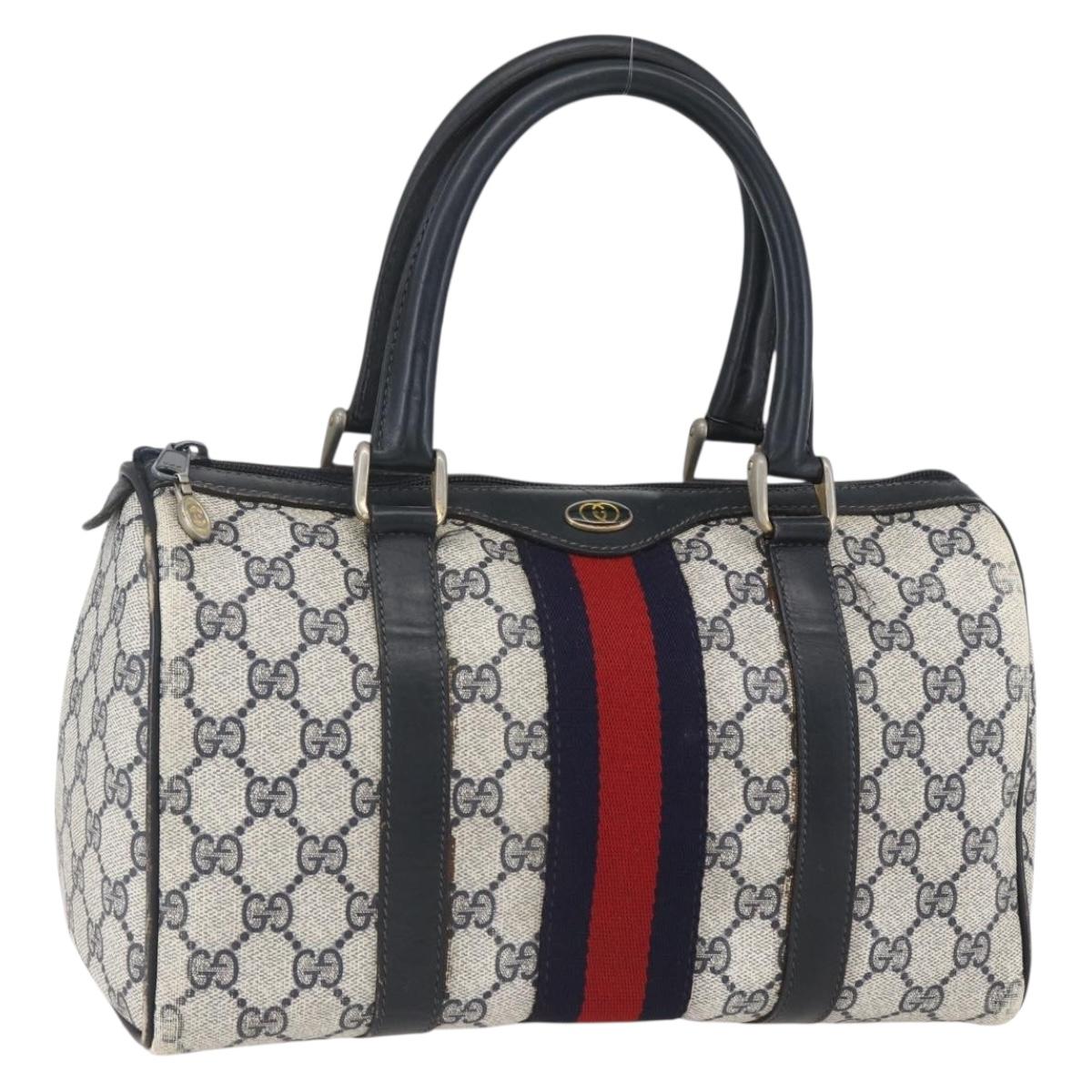 GUCCI GG Canvas Sherry Line Boston Bag Navy Gold Red 012 3841 58 Auth 157218